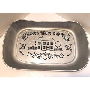 Vintage Wilton Bread Dish Pewter Armetale "Bless This House" Excellent Condition